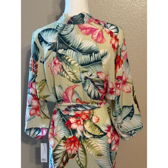 Women's Lilac+ London Retro Botanical Print Crinkle Kimono Wrap Robe Size XS NWT - Picture 5 of 5